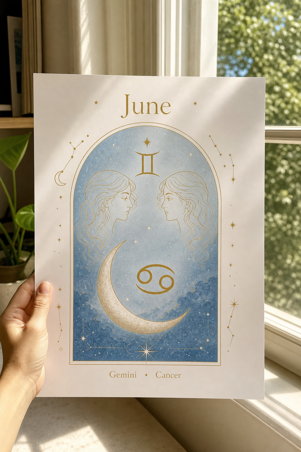 Star-sign themed poster with soft celestial details