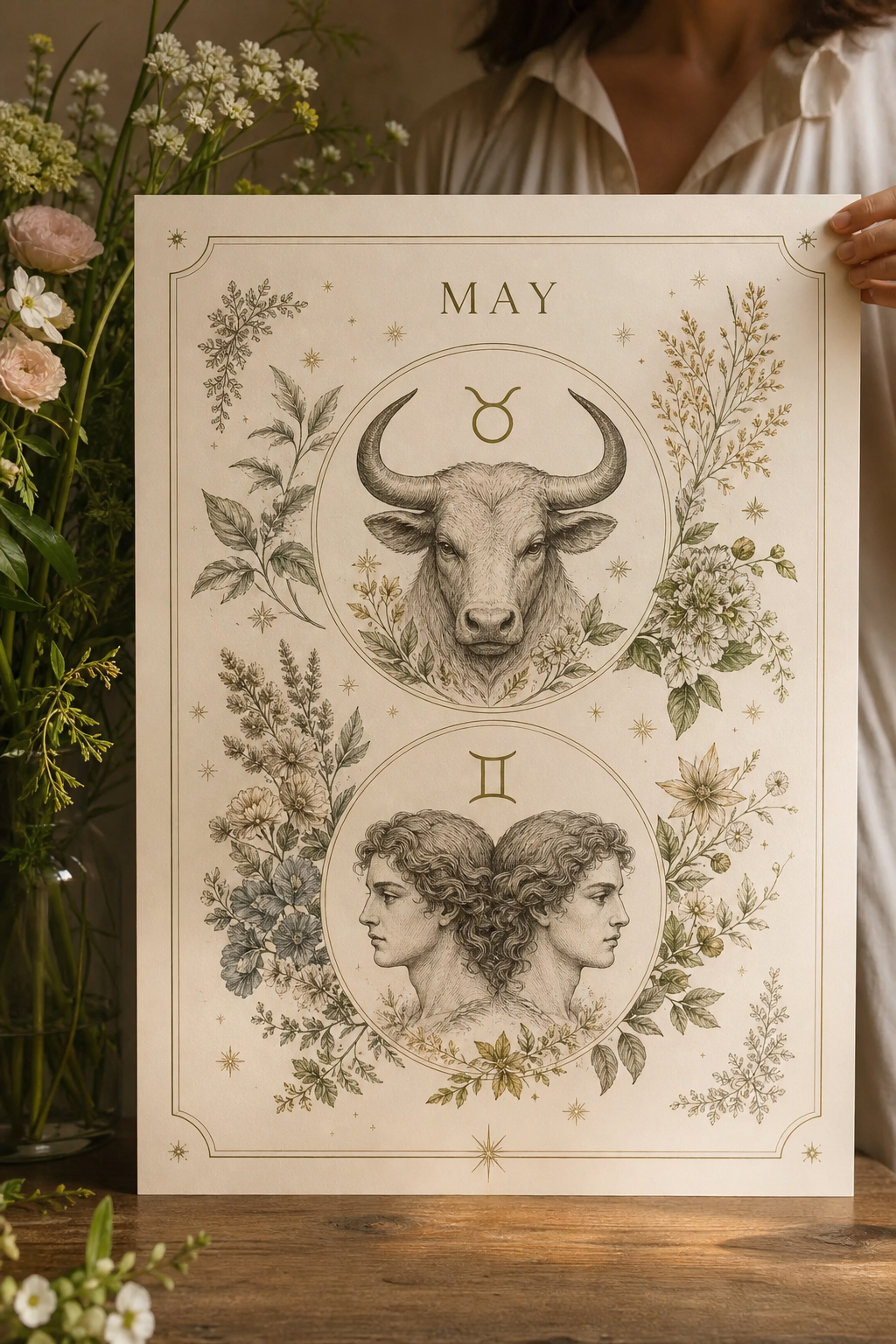 Star-sign themed poster with soft celestial details