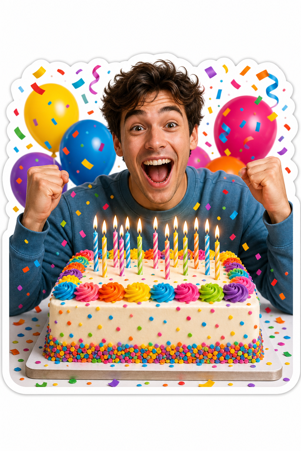 Colorful Confetti birthday cake meme generator style